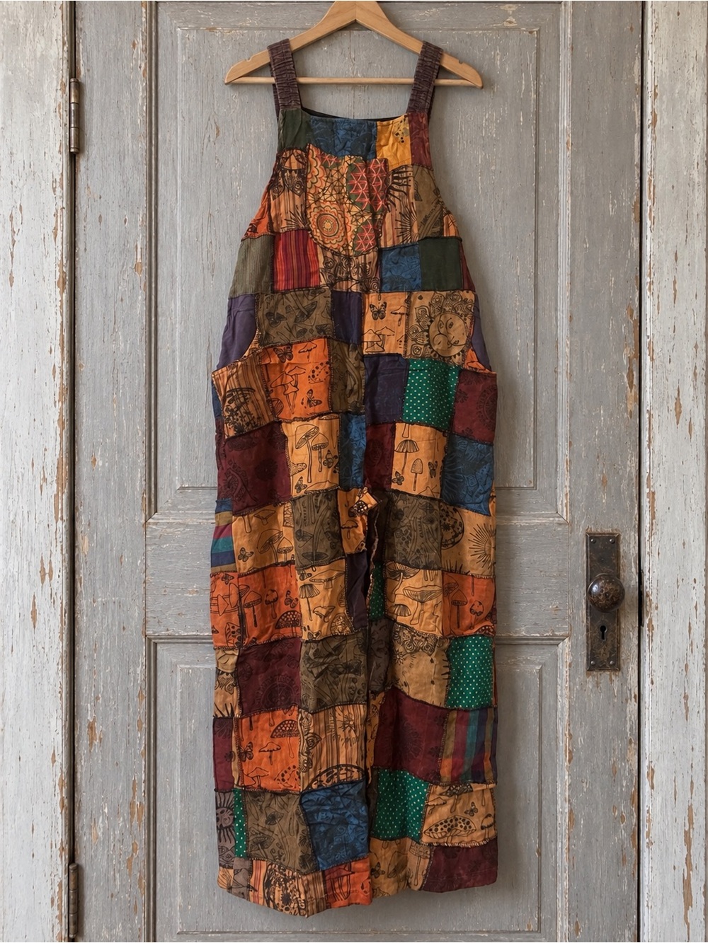 Patchwork Bohemian Wide-Leg Overalls Jumpsuit - Multicolor